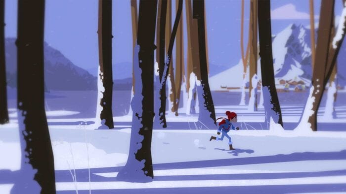 Tove walking through snowy forest