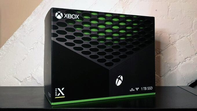 A picture of the Xbox Series X in its box.