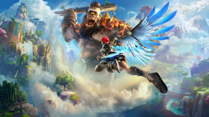 Fenyx flying towards a giant cyclops