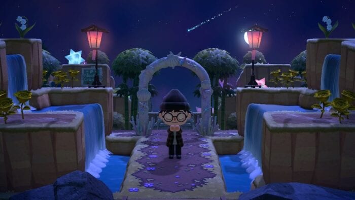 sara animal crossing island at night