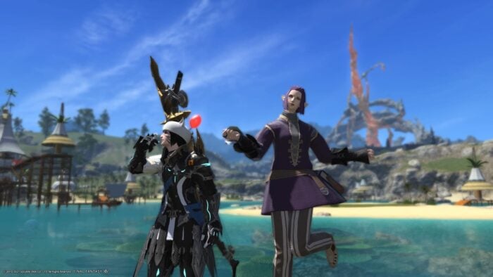 2 characters from FFXIV posing in Costa Del Soul